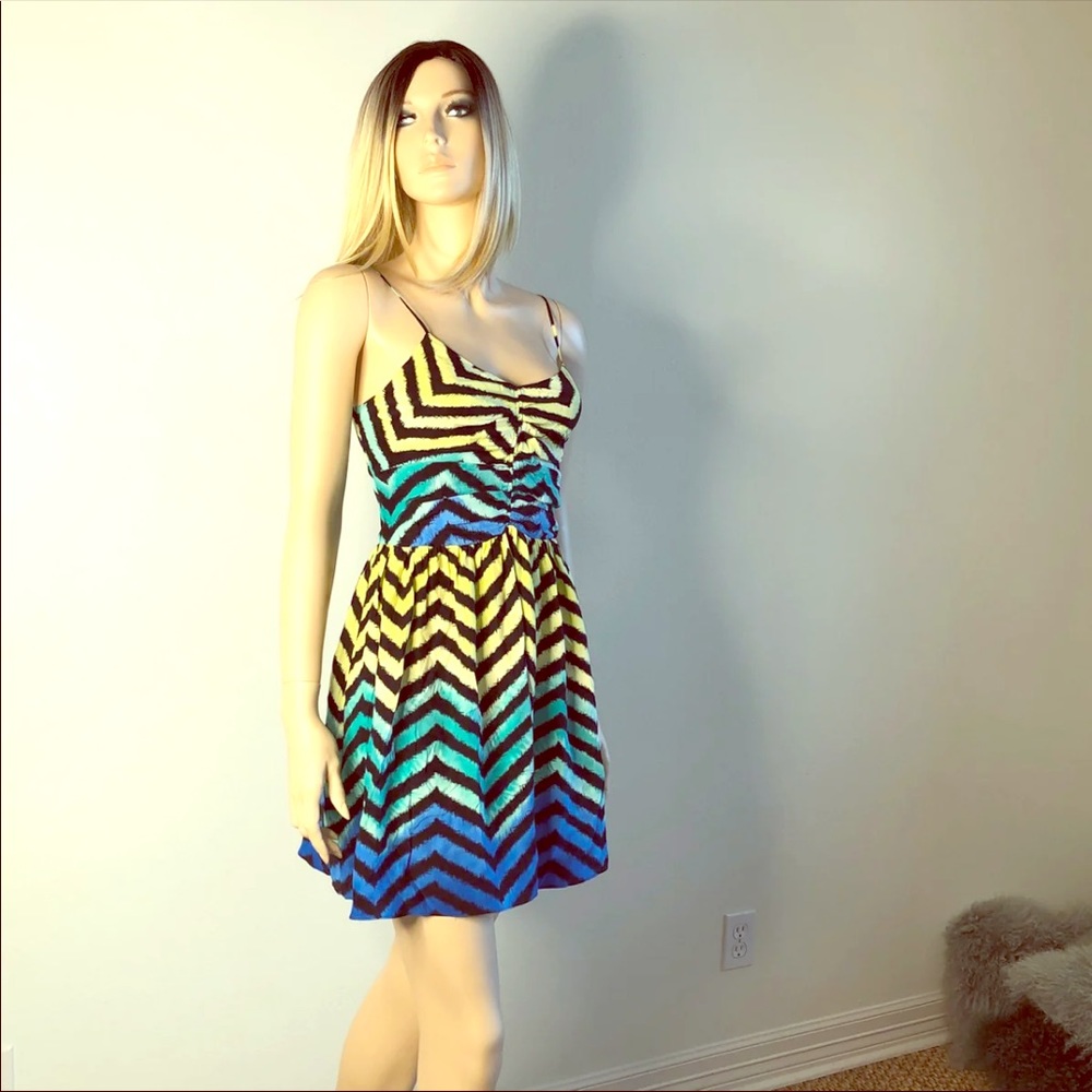 Parker Spring Strappy Neon Zig Zag Dress XS GUC